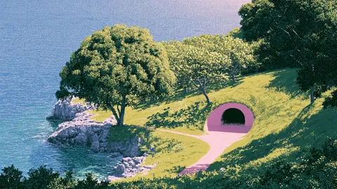 粉黄蓝晒旅行 · 新创作横幅 / coastal footpath crosses the roof of an abandoned train tunnel, where a · Landscape