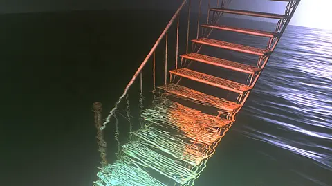 暗夜棱彩灵光 · 新创作横幅 / black lake surrounds a narrow staircase descending from nowhere, each · Landscape