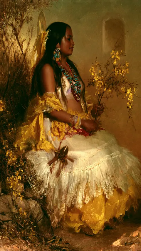 花艺师的选择 · 竖幅 / Adult florist holds one branching flowering stem · Portrait
