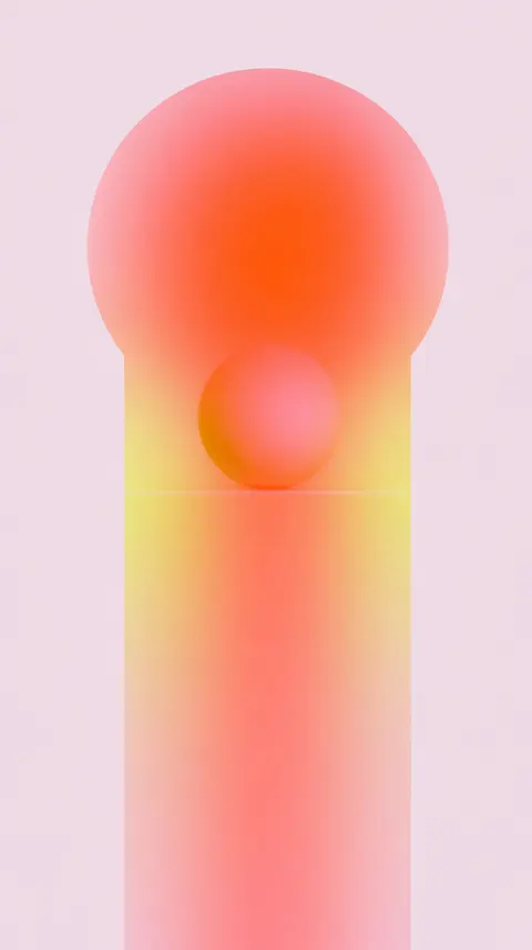 粉橘奶油柔光 · 新创作竖幅 / smooth stone egg rests halfway through a tall circular aperture, supported · Portrait