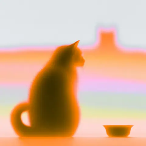 猫的观察 · 方幅 / Cat sits upright with its tail curved around its forepaws · Square