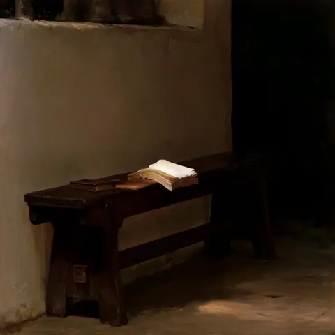 休息的长椅 · 方幅 / Empty indoor bench follows a long plain wall · Square