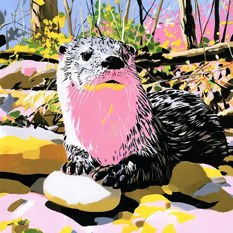 水獭的石头 · 方幅 / Otter rests with its front paws together · Square