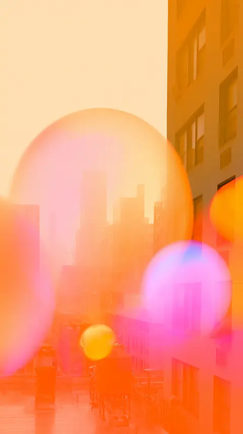 杏桃光晕梦境 · 新创作竖幅 / solitary sleeper floats upright inside an enormous soap bubble, bare feet · Portrait