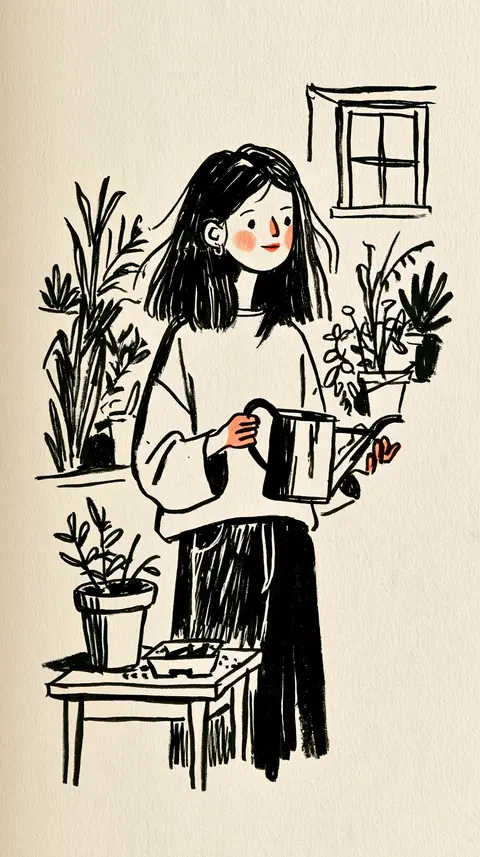 奶纸随笔的乡间花房青年 / young greenhouse keeper holding one watering cup beside a small potting · Portrait