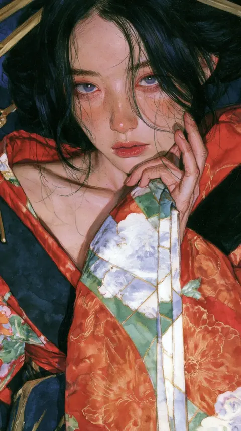彩窗碎梦的青年女舞者 / dancer standing in a quiet natural pose with one folded silk ribbon held at · Portrait