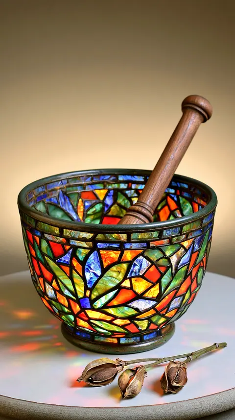 香料研磨器 · 竖幅 / Small mortar holds a resting pestle · Portrait