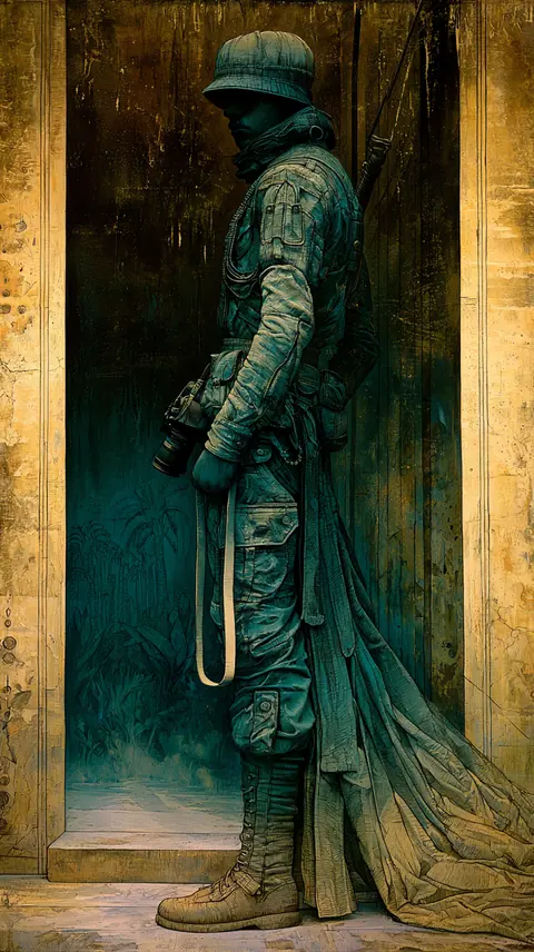 摄影师的等待 · 竖幅 / Adult photographer holds a small camera below the face · Portrait