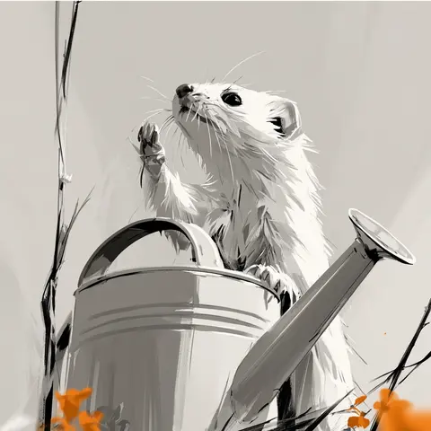 A Stoat and a Fallen Watering Can