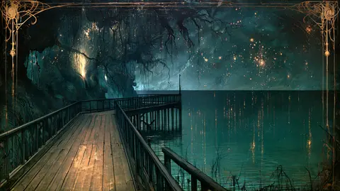 晨雾的湿地 · 横幅 / Quiet marsh is crossed by a single raised boardwalk · Landscape