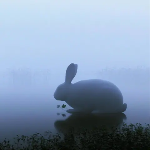 兔子的耳语 · 方幅 / Rabbit rests with one ear upright and the other turned slightly outward · Square