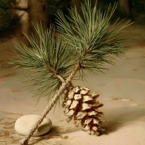 松枝的节奏 · 方幅 / Young pine branch forms an asymmetric fan of fine needles · Square